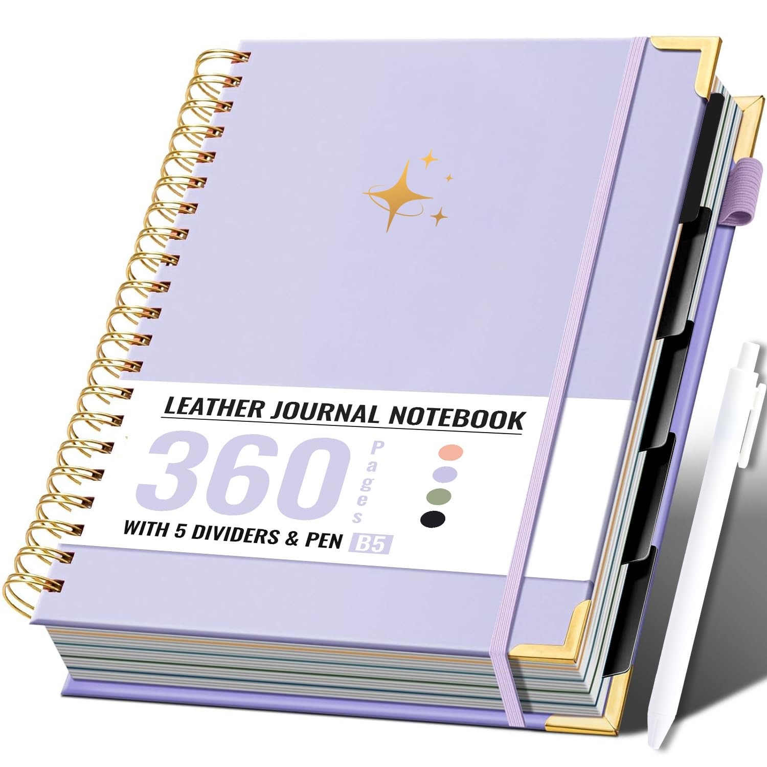 Leather Spiral Notebooks for Work 5 Subject Notebook College Ruled with Divid...