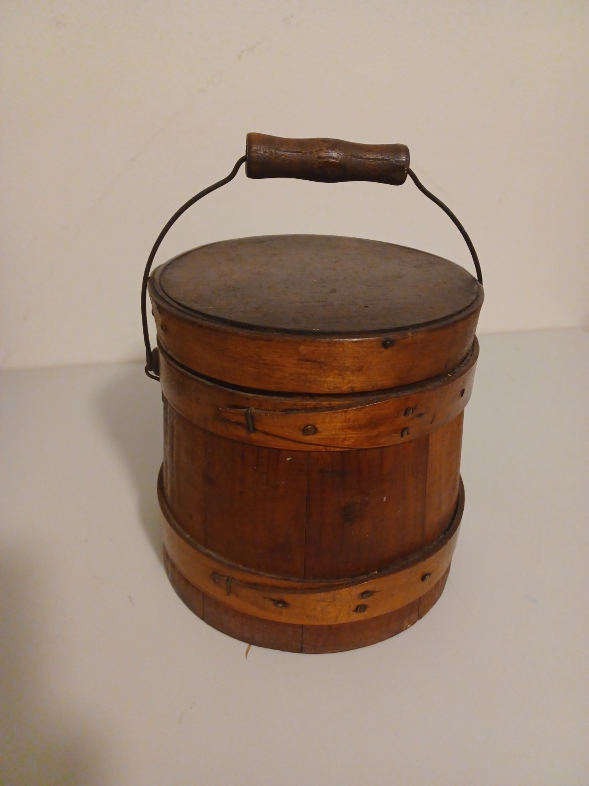 Antique Wooden Firkin Bucket With Lid Primitive Farmhouse Decor Sugar Bucket