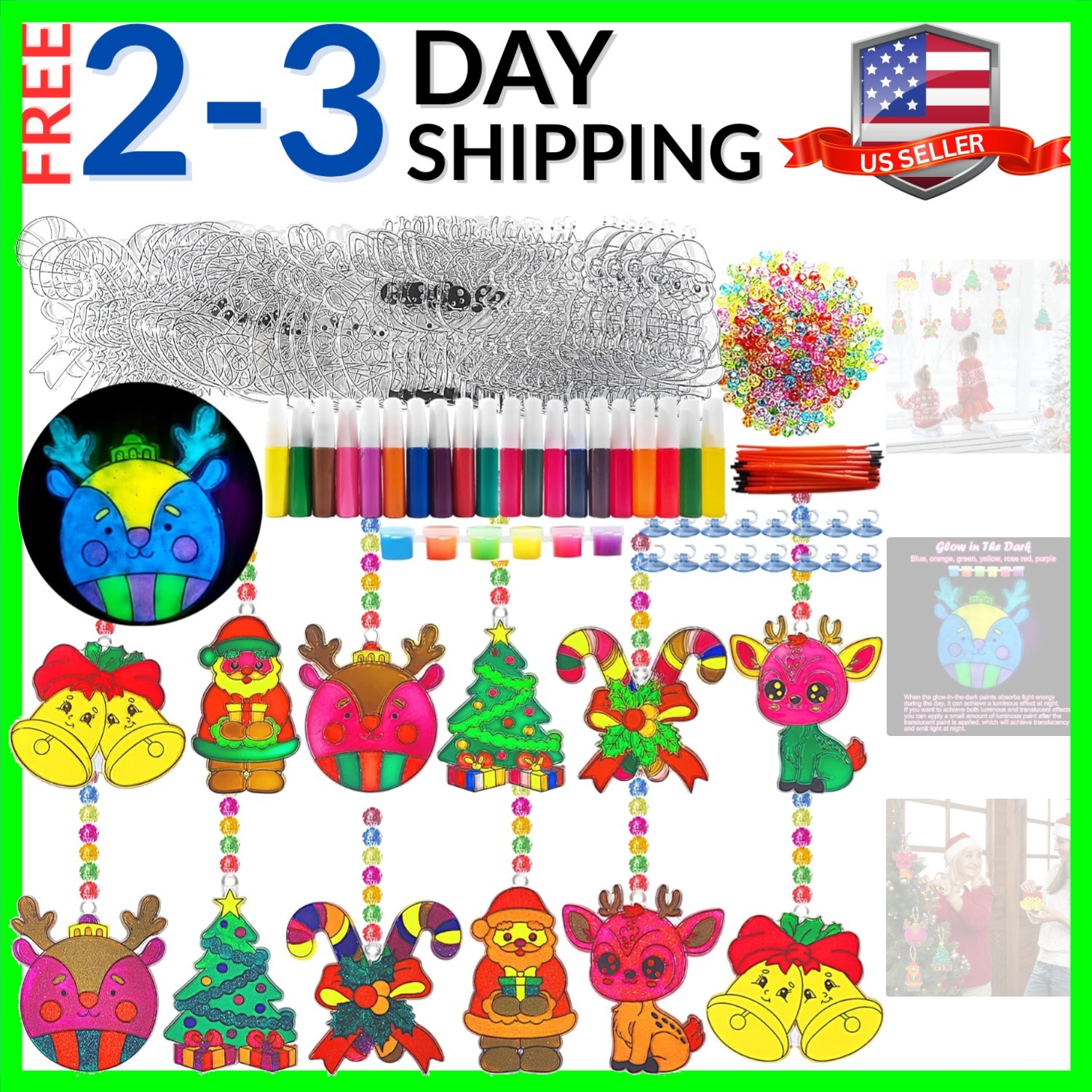 30 Sets Christmas Suncatcher Crafts DIY Glow in The Dark Window Paint Art Kit...