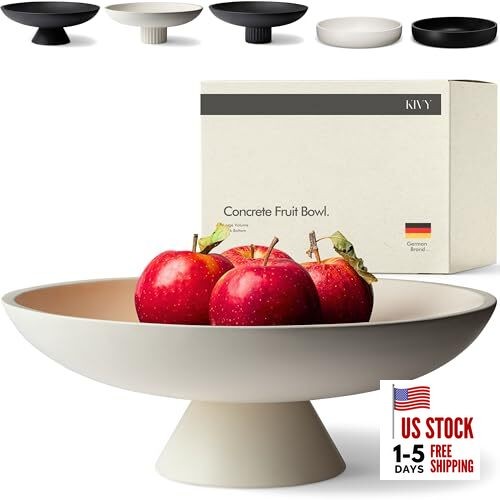  Concrete Fruit Bowl for Kitchen Counter - Large Decorative Bowl Cream Pedestal