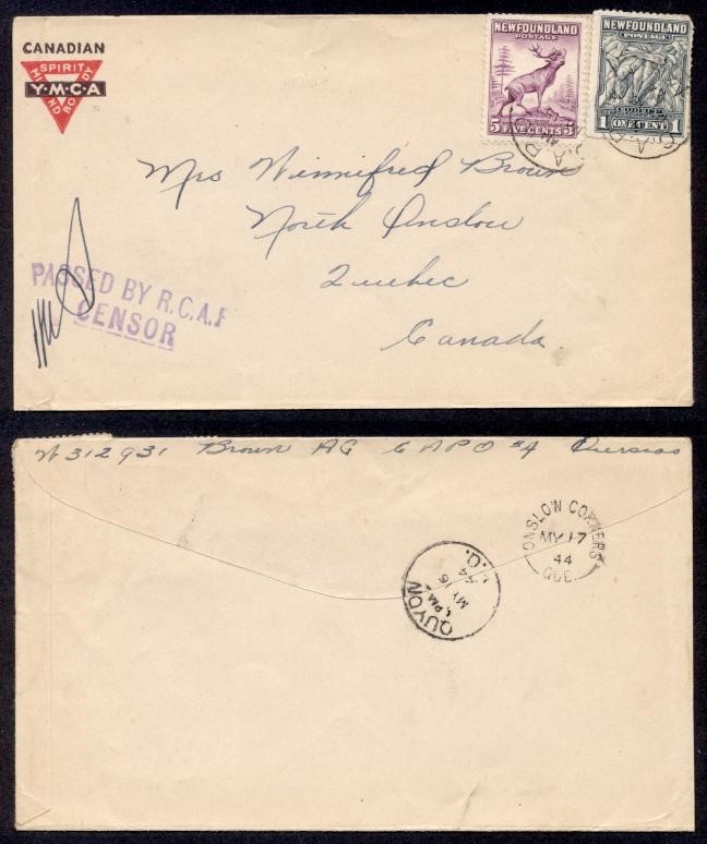 NEWFOUNDLAND 1944 CAPO #4 YMCA CENSORED COVER