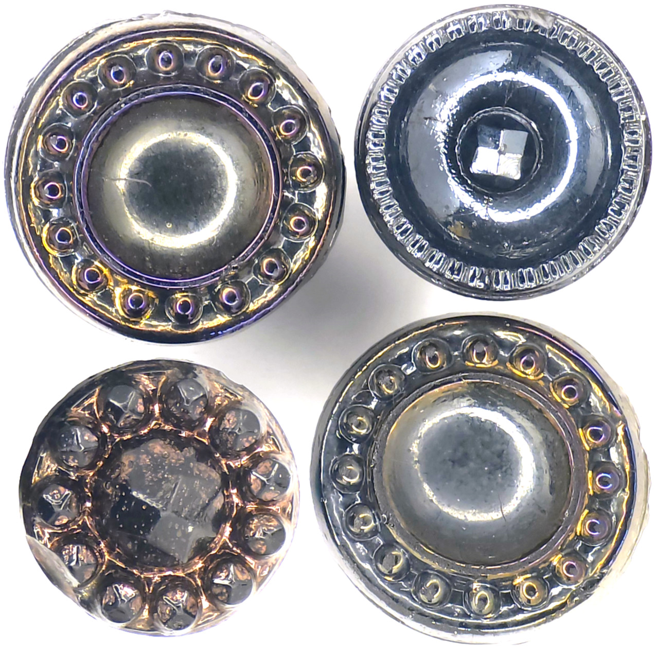 C1880s Victorian Gold Blue Carnival Glass Luster Cut Steel Cupped Button LOT 4