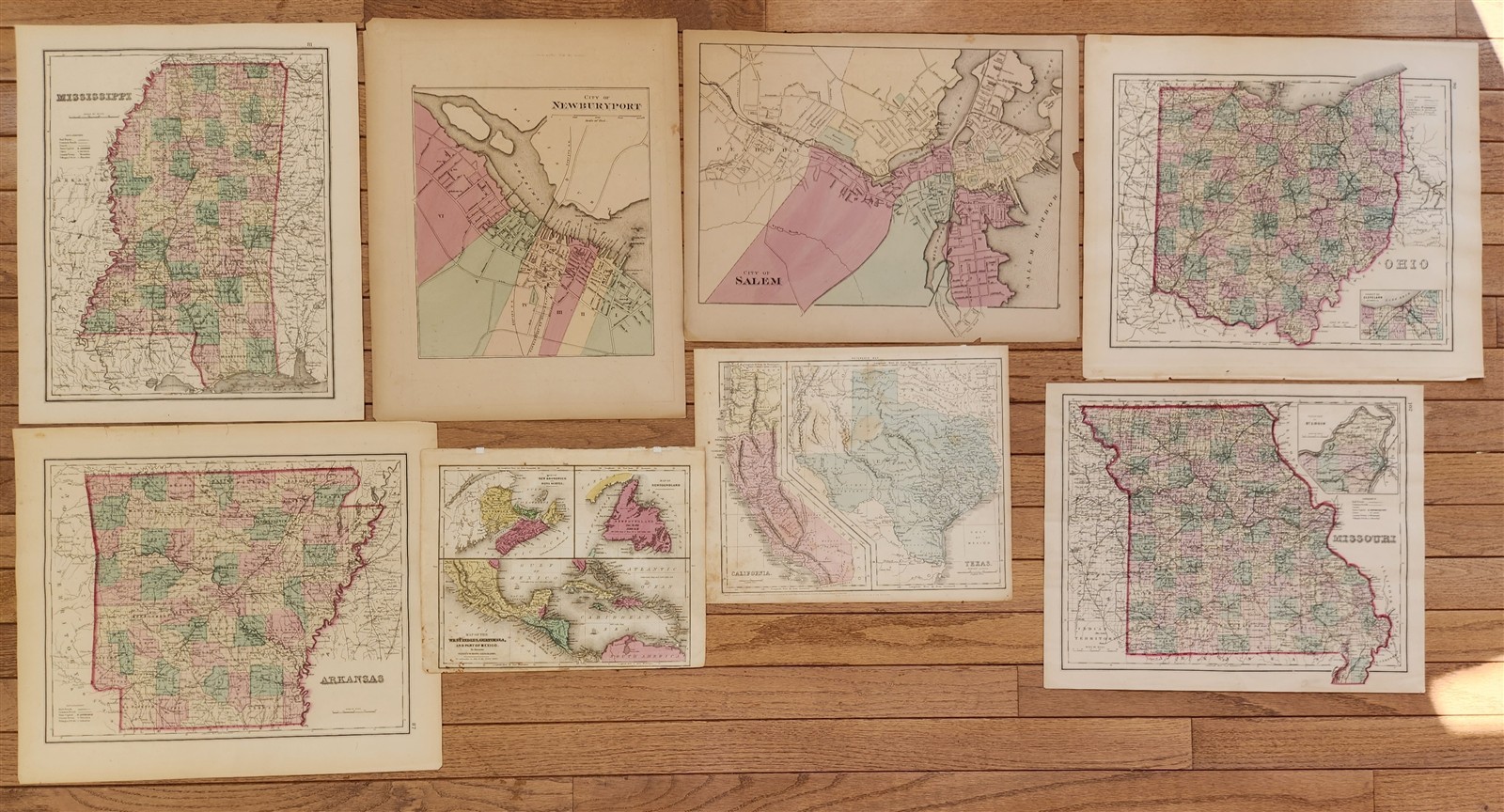 1870s LOT of 8 antique MAPS AMERICANA