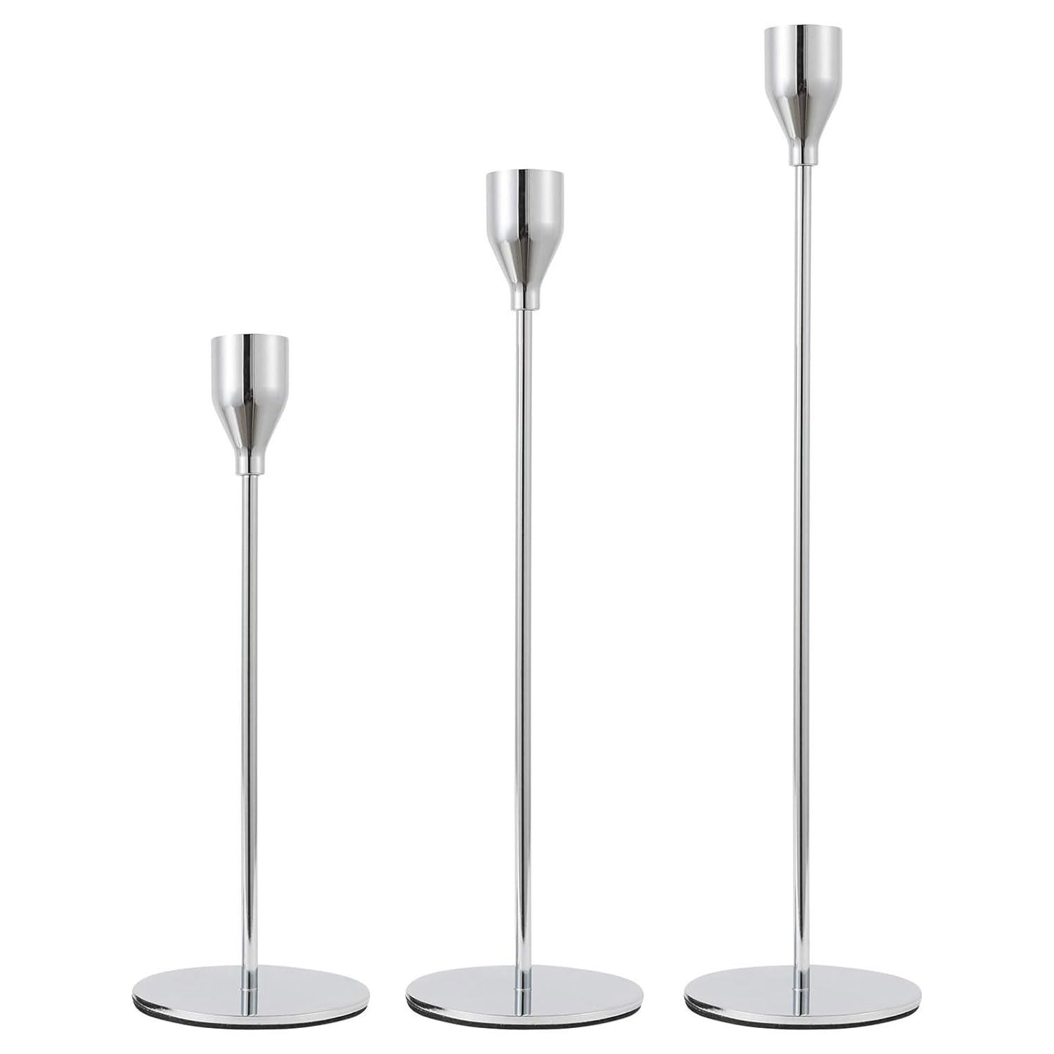 Sliver Candlestick Holders 3pcs Taper Candle Stick Holder Set, Mantel Candles...
