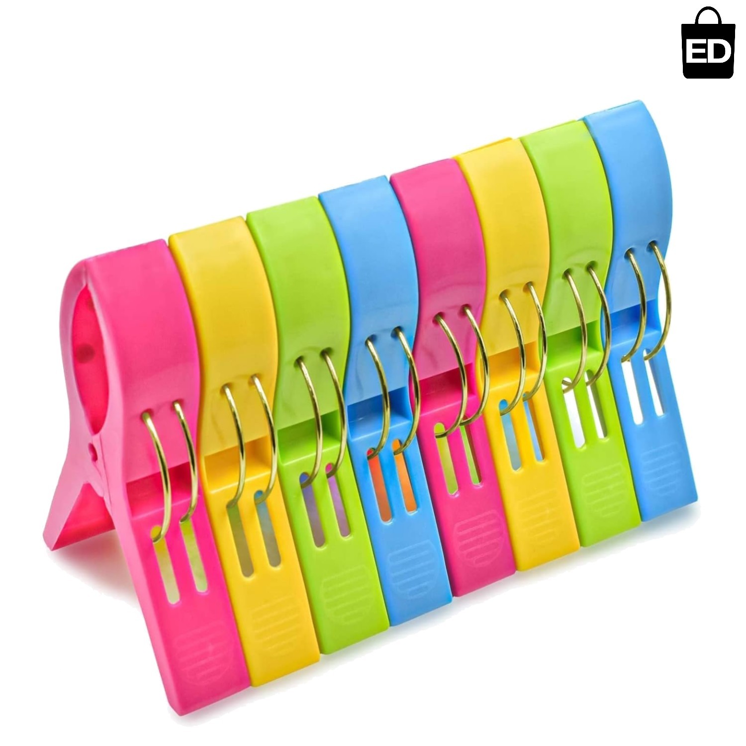 Versatile Beach Clips in Bright Colors - 8 Pack for Towel & Clothes Holding
