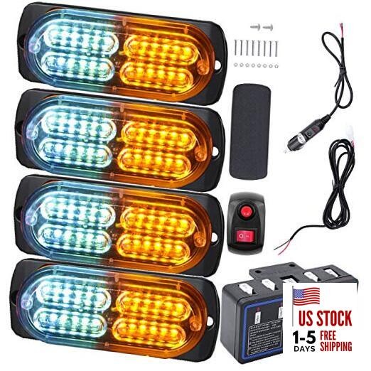 Led Strobe Lights for Trucks Vehicles Suvs, 4pcs 12-24V Emergency White Amber
