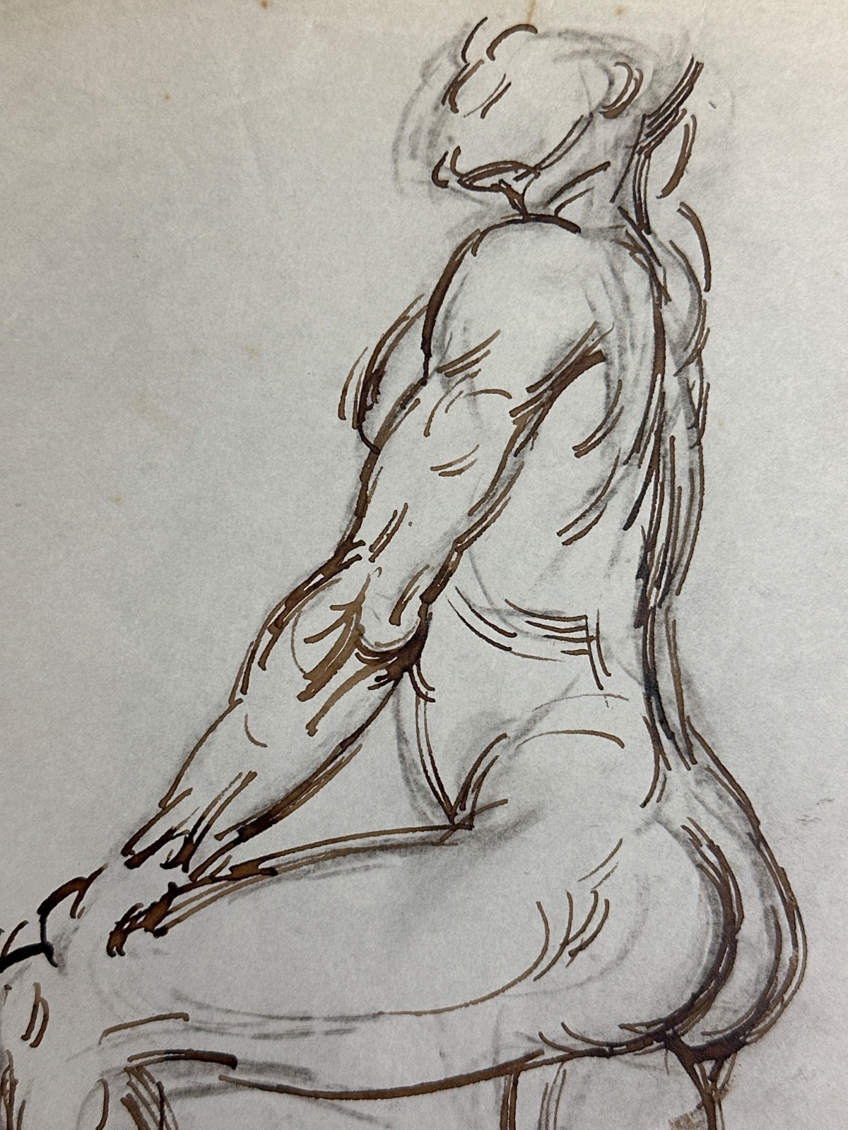 Ink Drawing Male Nude Study Profile Muscle Silhouette TEN KATE