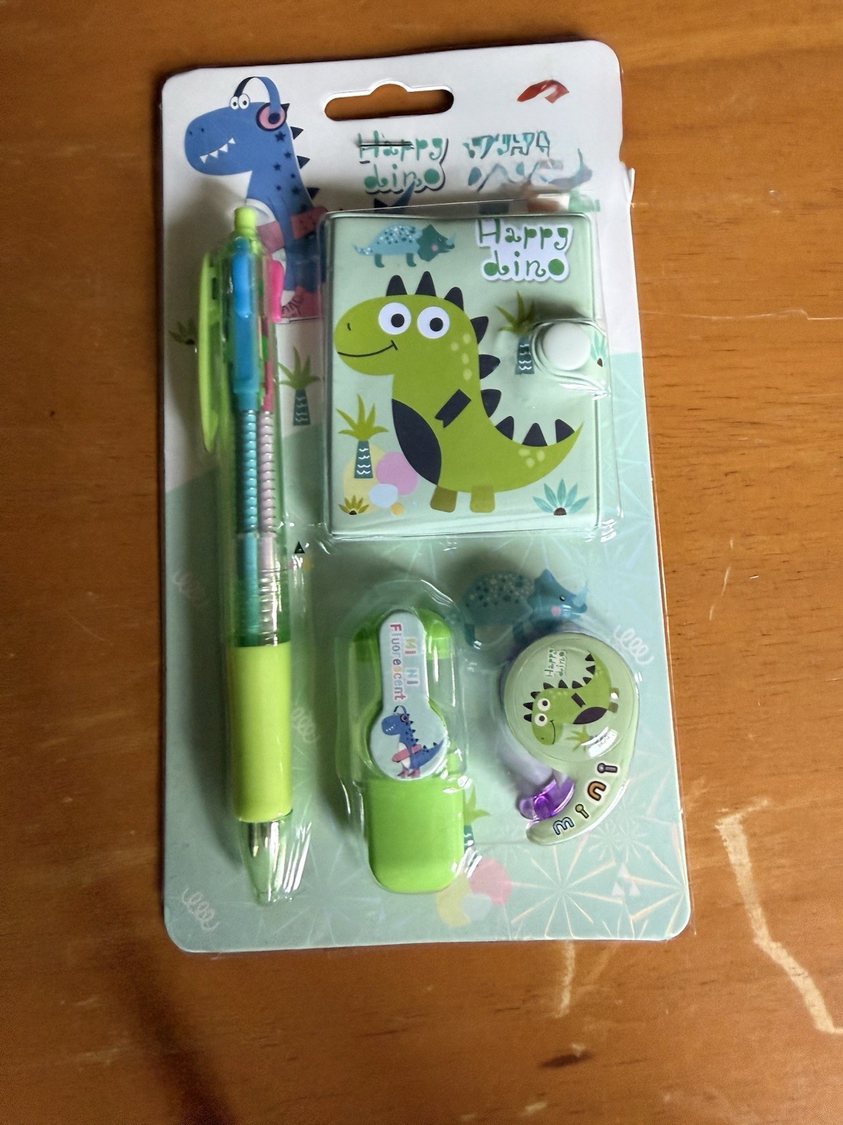 Dino School Kit Multi Color Pen Small Notebook Highlighter Mini Tape Assorted