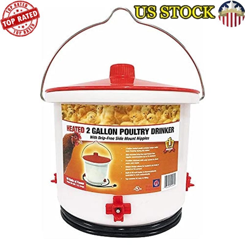 Thermostatically Controlled Heated 2 Gal Poultry Chicken Water Bucket Drinker US