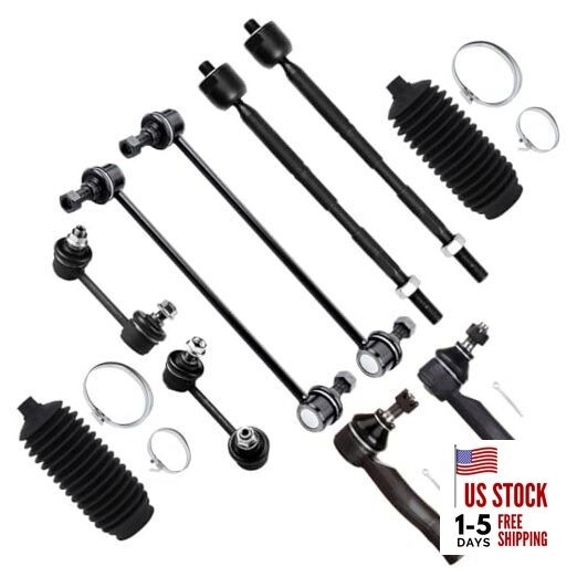  10pcs Suspension Kit Outer Inner Tie Rod End w/Boot Sway Bar End Link 