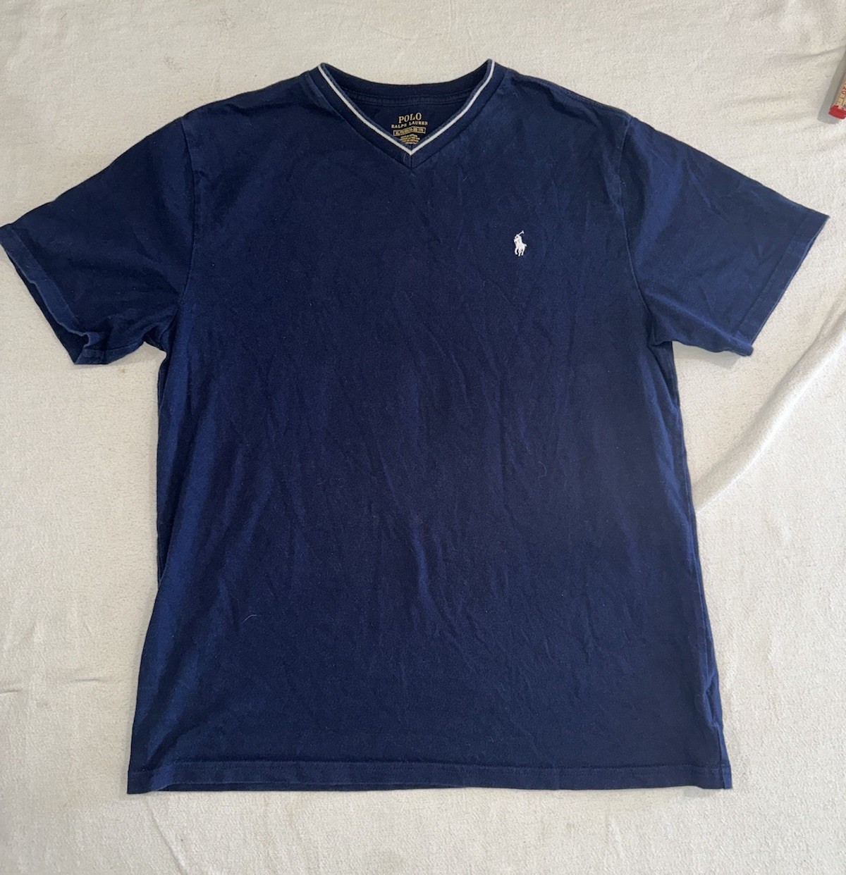 Polo Ralph Lauren Boy's XL T-Shirt V Neck White Pony Navy Blue