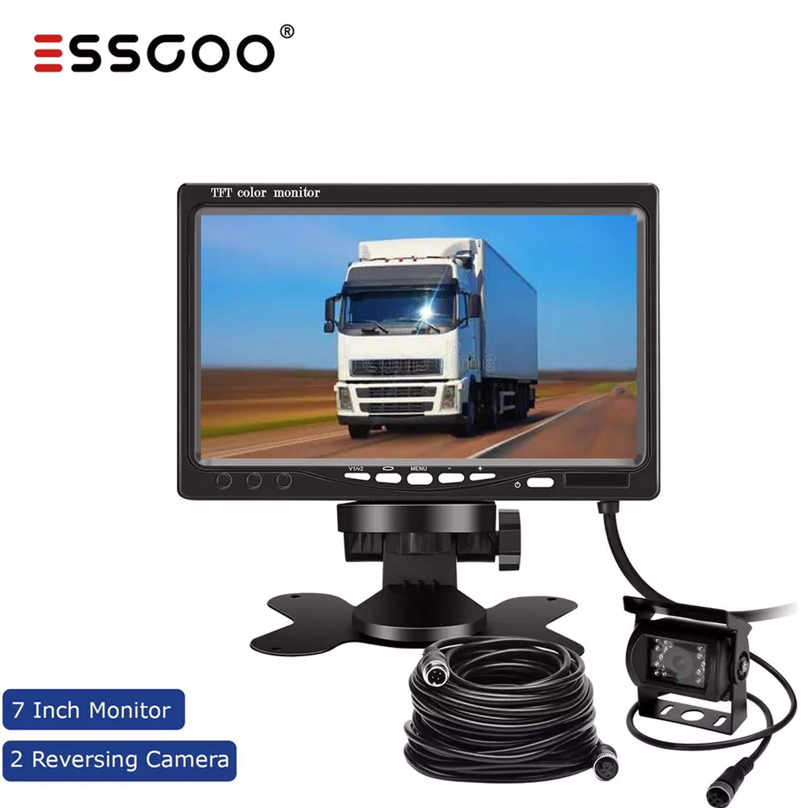 ESSGOO 7" Truck Bus Van Parking Reversing Camera LCD Rear View Monitor Wired Kit
