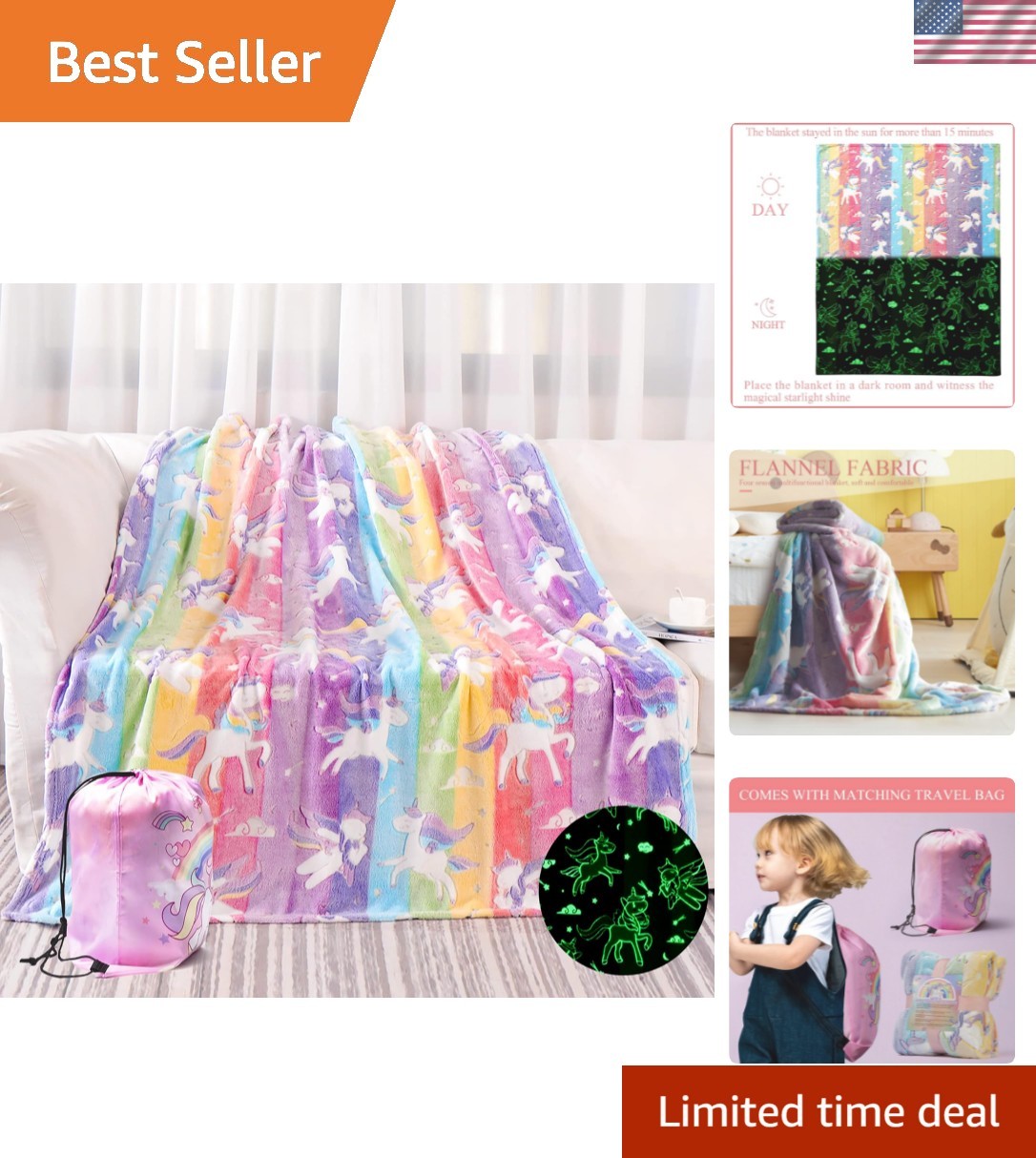 Glow in The Dark Blanket Unicorns Gifts for Girls, Soft Blanket 3 4 5 6 7 8 9...