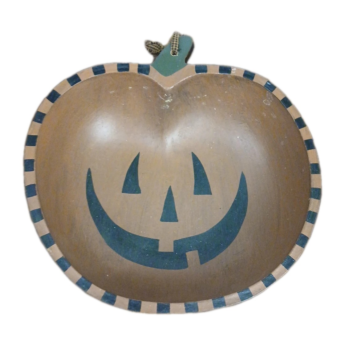 Folk Art Painted Halloween Primitive Style Wooden Bowl Pumpkin Star Farmhouse 