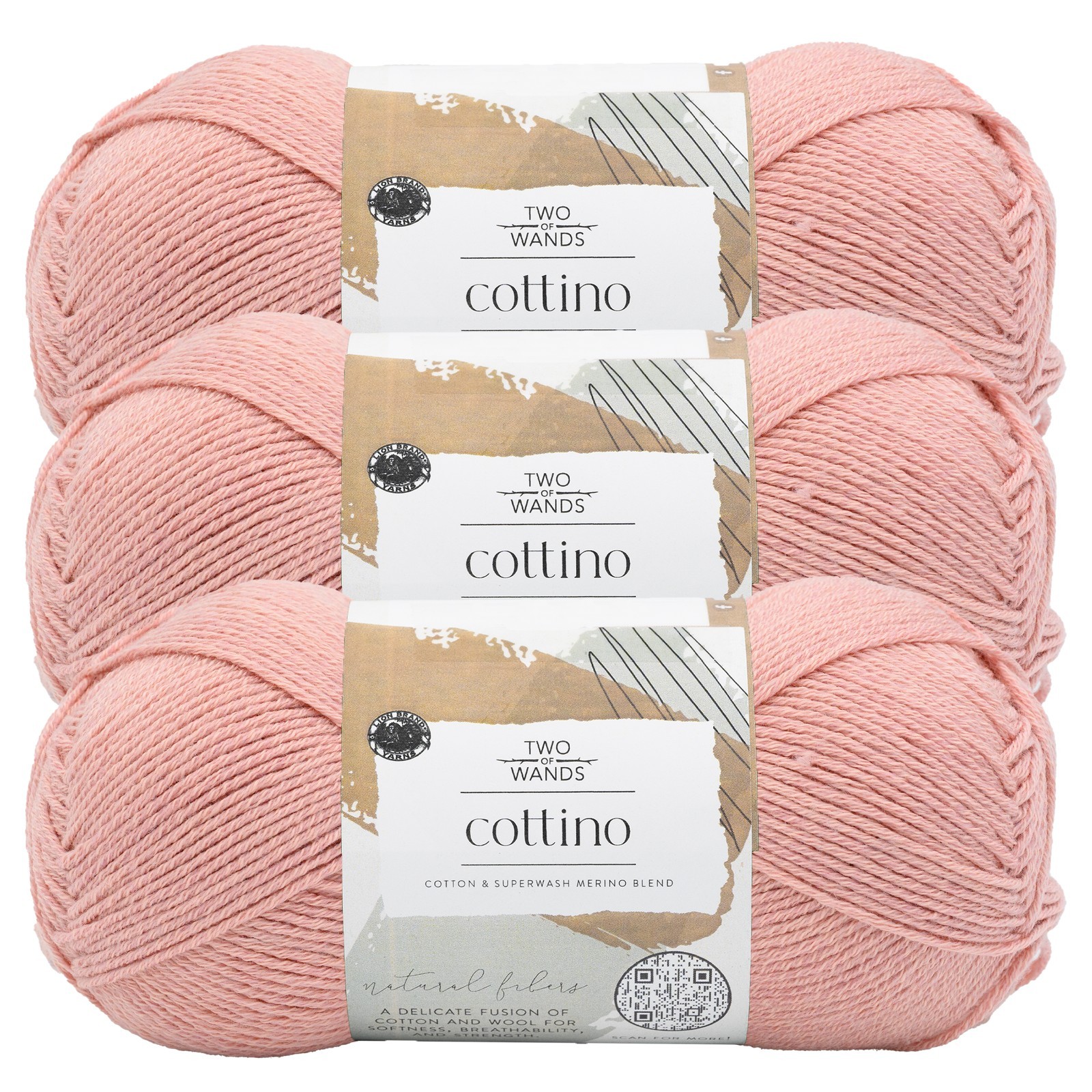 (3 Pack) Lion Brand Yarn & Two of Wands 614-101AD Cottino DK Yarn, Peony