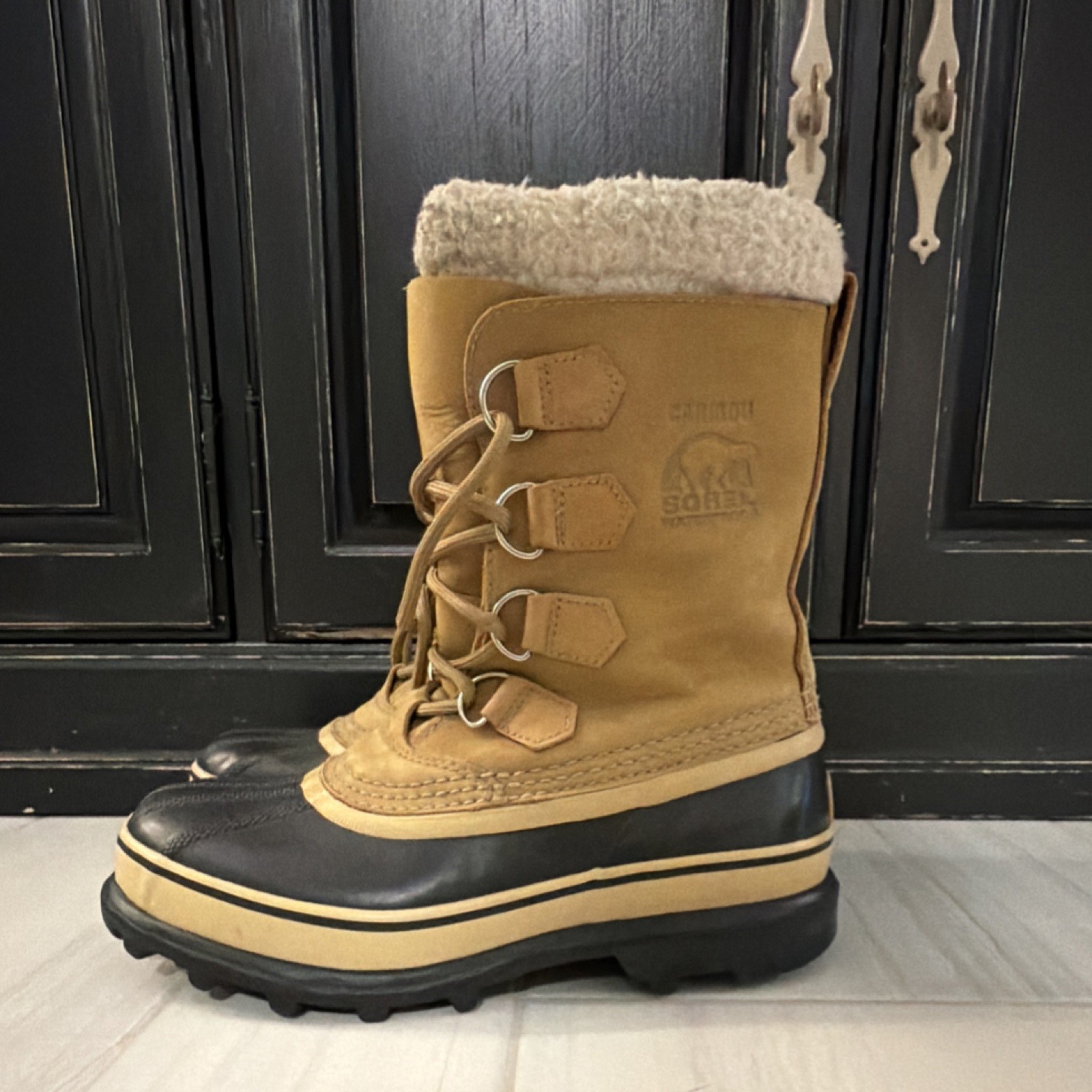 Sorel Waterproof Insulated Lined Tan Black Men's Winter Snow Boots Size 7