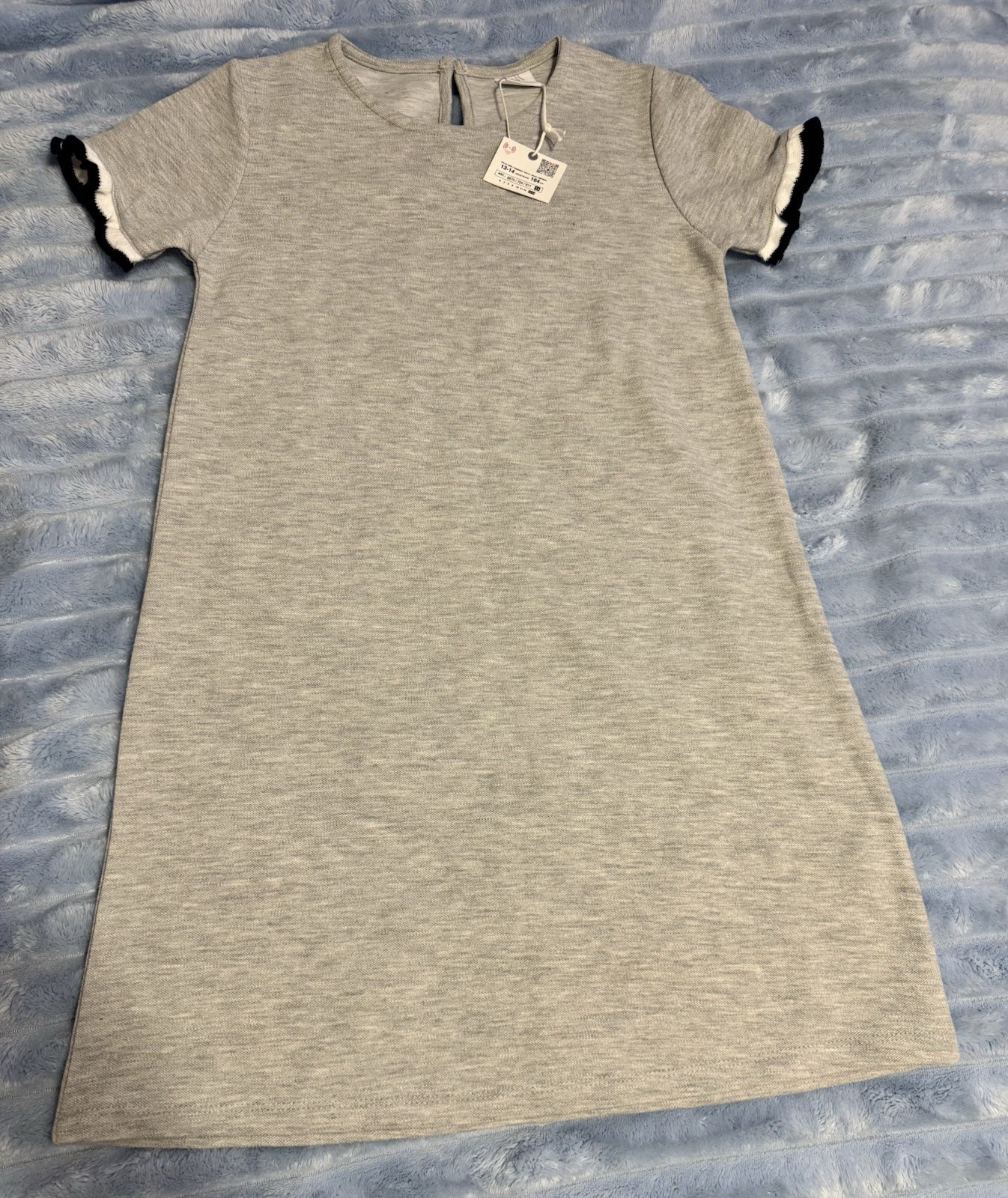 Zara Teen Girls Knit Dress Gray Short Rufle Sleeve Size 13-14 Y NWT Minimalist