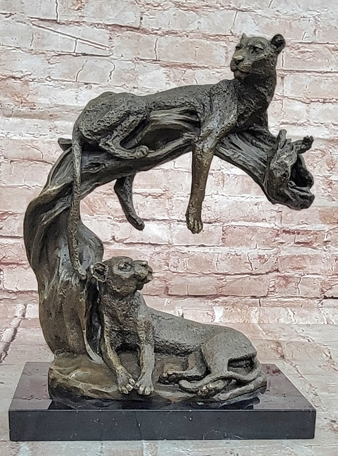 14" “Heavy Classic pure Bronze Marble statue Art Lion Male Sculpture Decor Deal