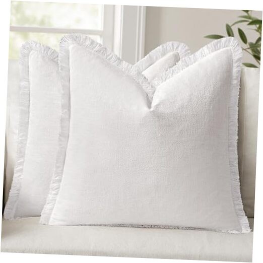  Set of 2 Decorative Throw Pillow Covers 24" x 24" (Pack of 2) Cream White