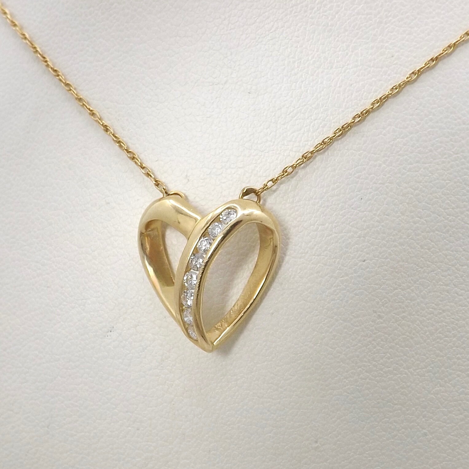 Solid 14k Gold Natural Diamond Open Heart Pendant Necklace Channel Setting 20in