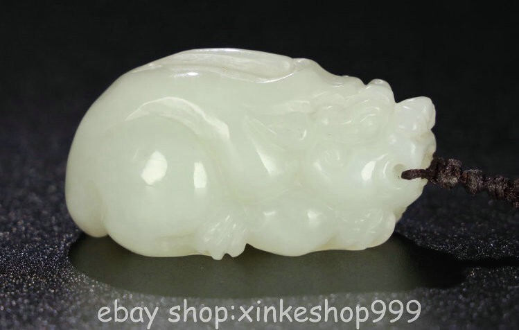 1.8" Chinese Natural Hetian White Jade Carving Dragon pixiu Beast Amulet Pendant