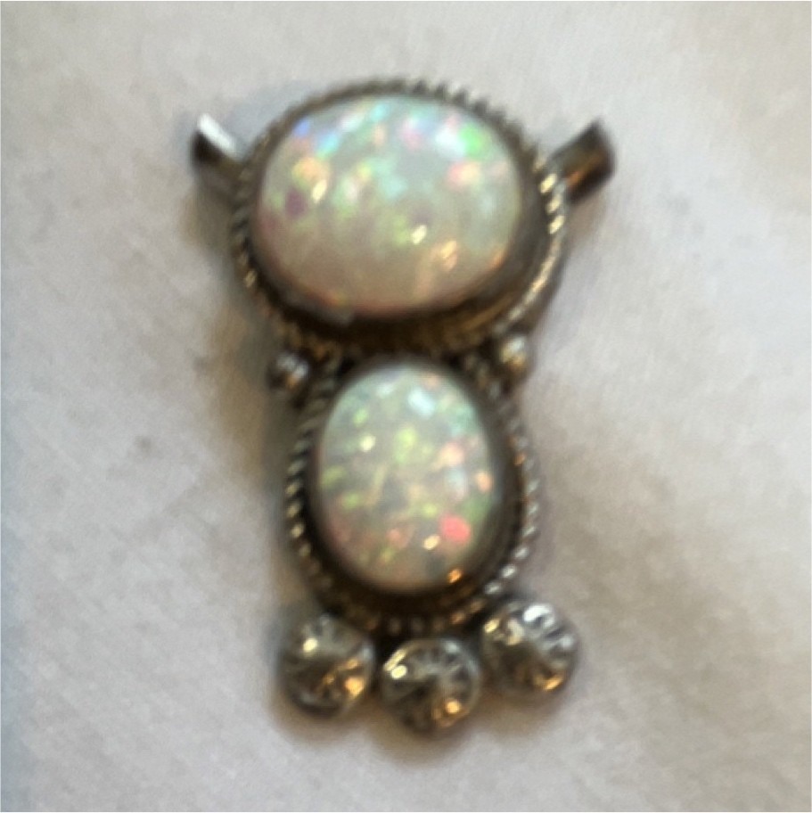 Native American Style Silver Pendant with Oval Opal Stones, Bezel Setting