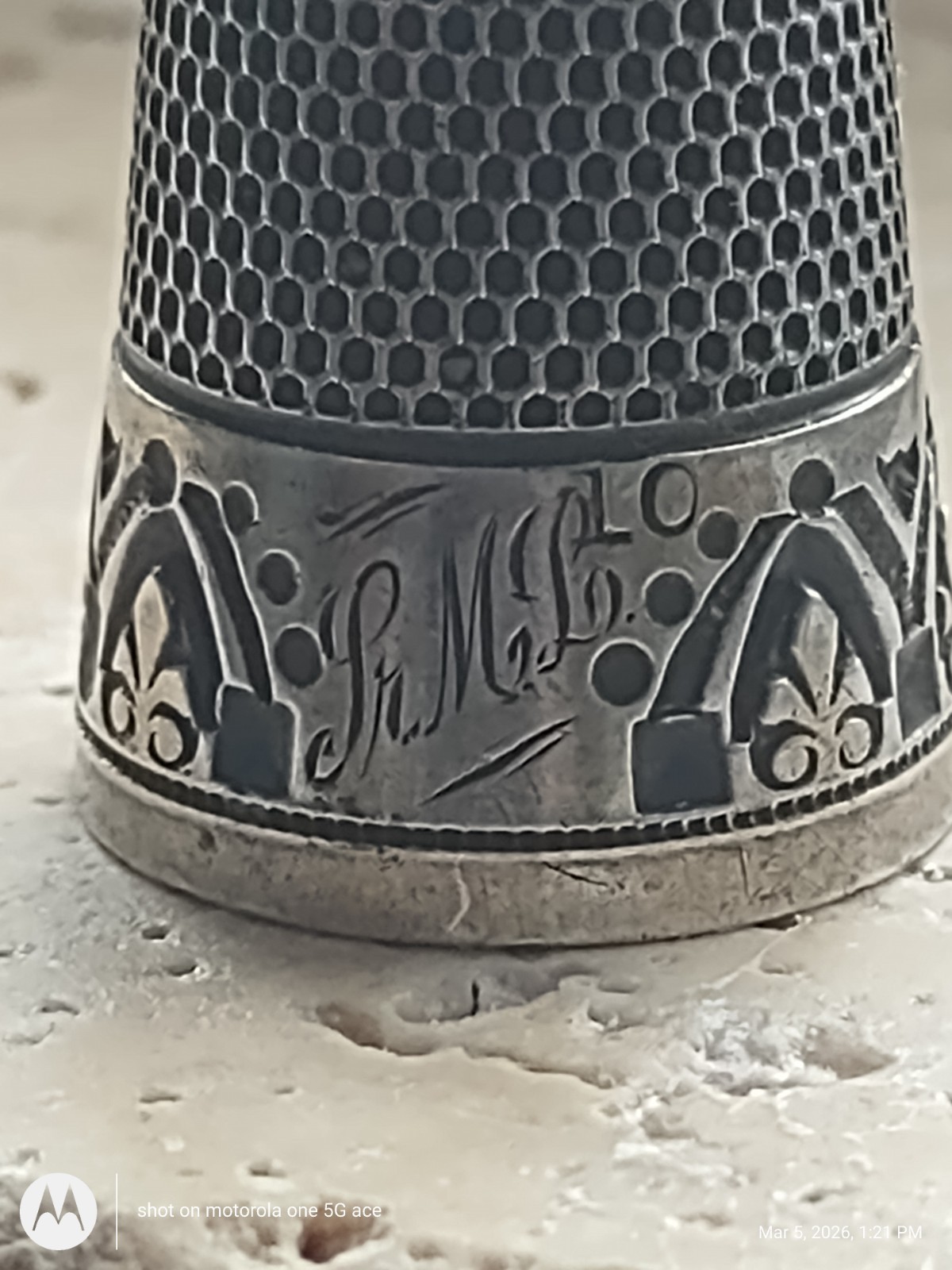 Antique Simons Bros Sterling Silver Thimble with Personal Monogram -1850-1910