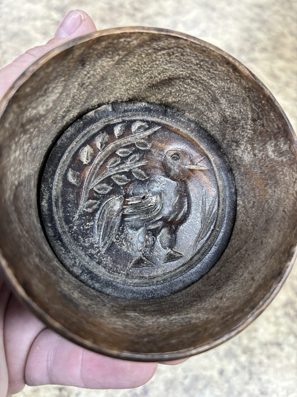 Antique 19th century Wooden Butter Mold Stamp Bird Plunger Dome Carved