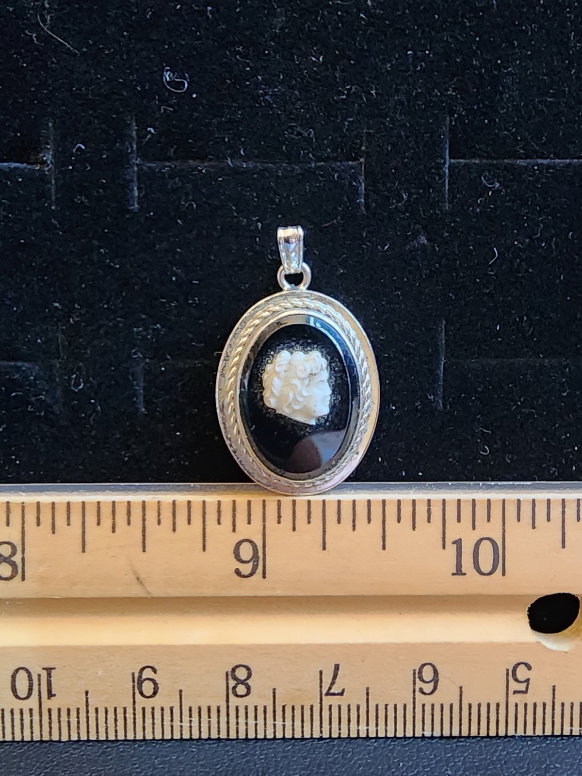 Vintage Sterling Silver/Onyx Cameo Necklace Pendant Marked/Tested+