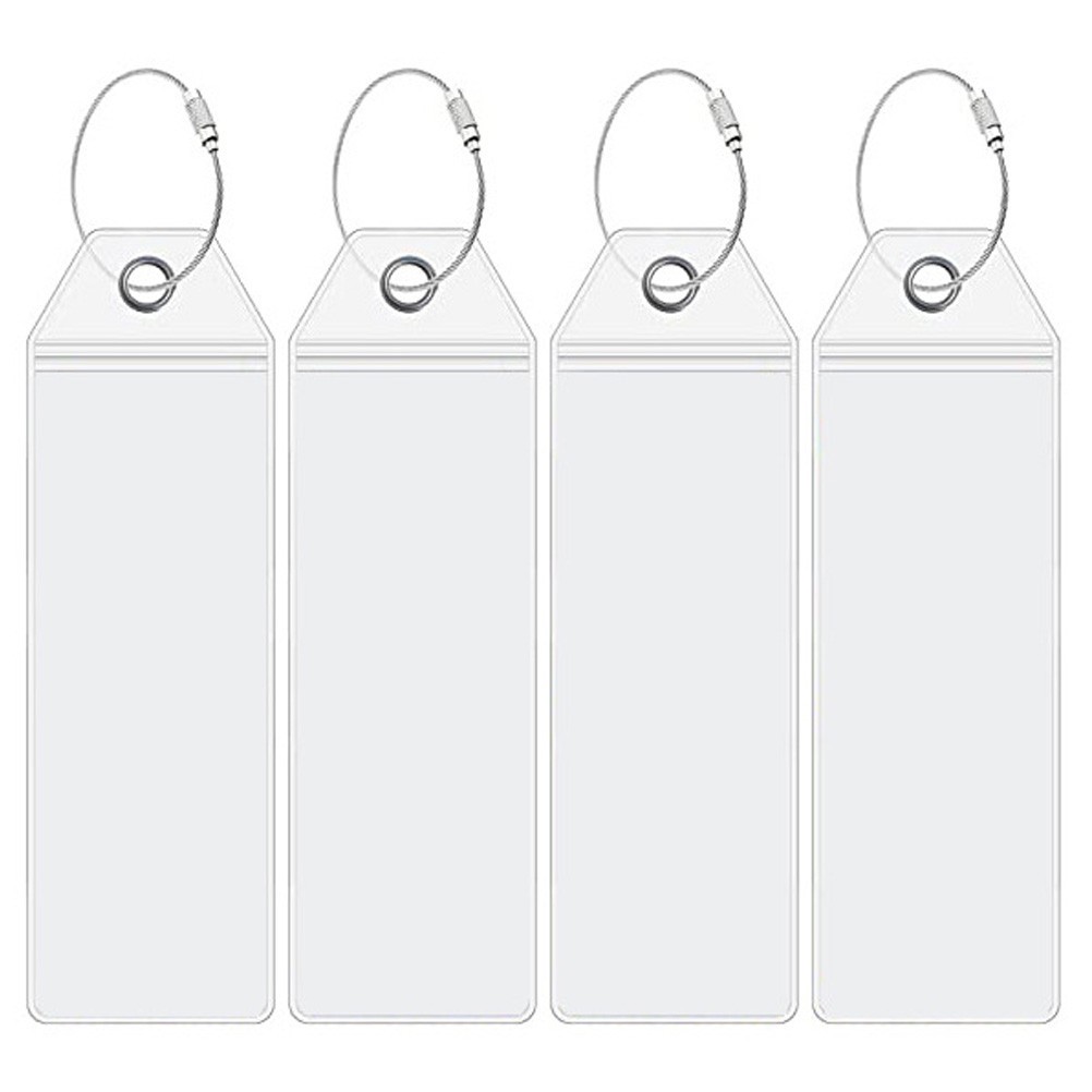 4 Pcs Transparent Travel Luggage Tags PVC Stainless Steel Suitcases Name Tags