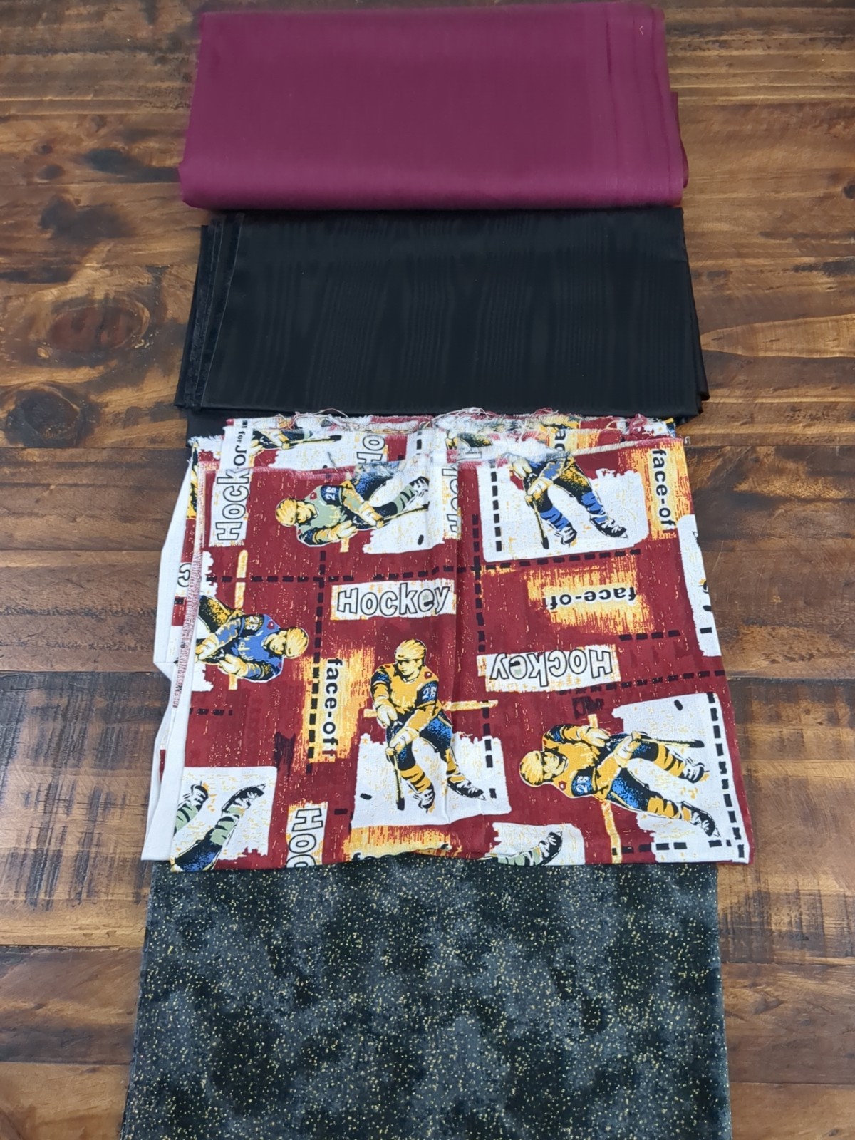 Lot of Fabric, Hockey theme, maroon, black, 1lb 4oz