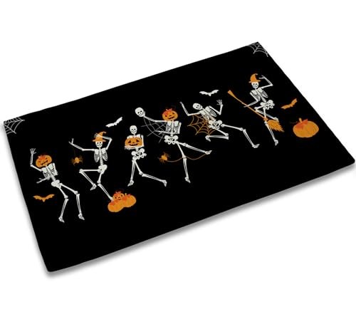 Happy Halloween Door Mat 17x30 Inch,Spider Web 17 x 30 Inches Funny Skulls