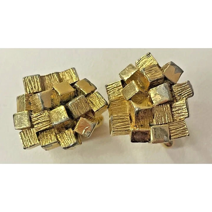 Nugget Theme Cufflinks Set 18K Yellow Gold Over Cuff-links Blocks Cubes For Men