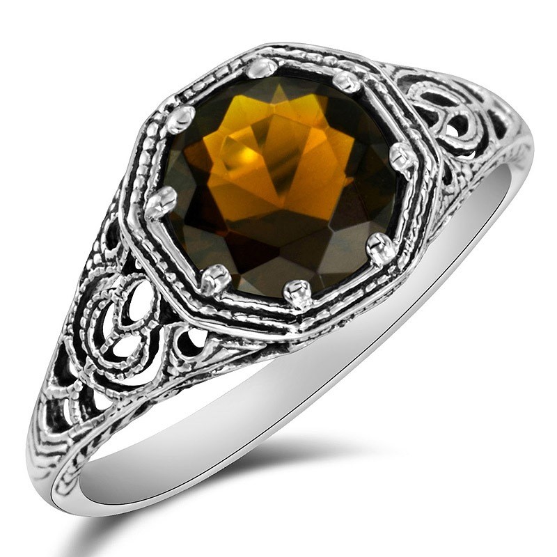 2CT Natural Smoky Topaz 925 Sterling Silver Art Deco Ring Jewelry Sz 8 XB3-5