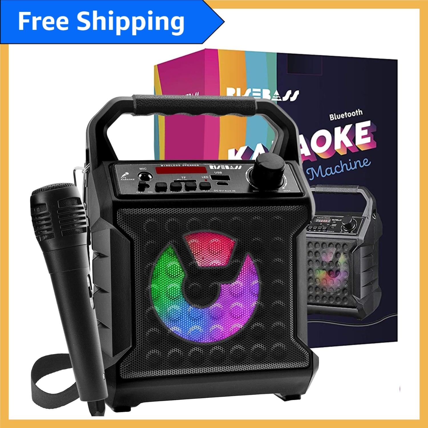 Wireless Karaoke Machine with Rechargeable Battery and Multicolor LED Effects