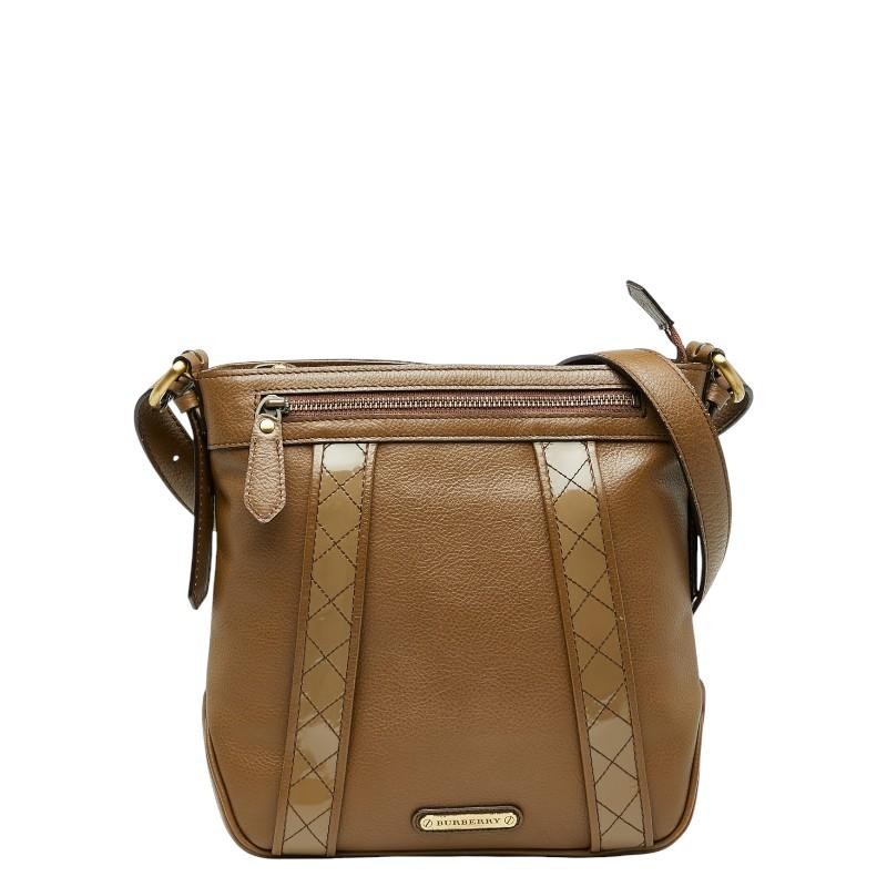 Burberry Nova Check Shoulder Bag Brown Leather Women's