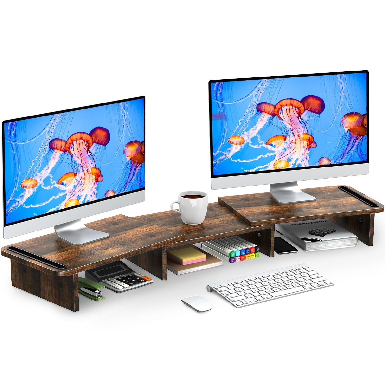 Dual Monitor Stand Riser, Laptop Computer Riser Adjustable Length and Angle, ...