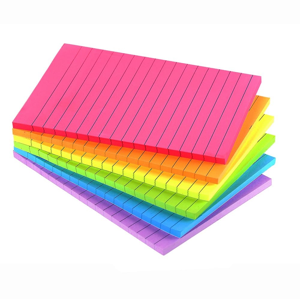 Lined Sticky Notes 4X6 in Bright Ruled Stickies 4x6 in, Colors 