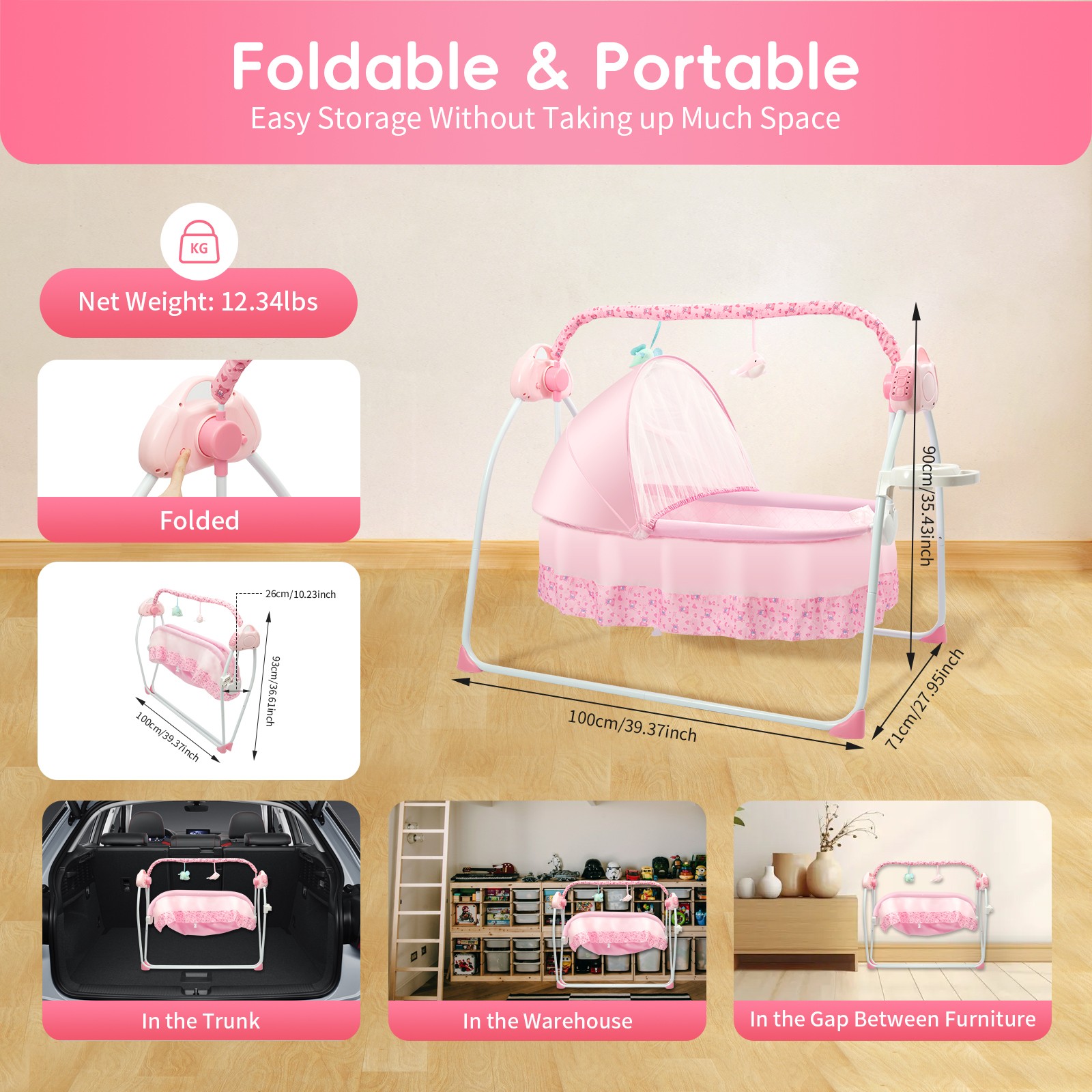 Foldable Electric Bluetooth Baby Swing Cradle Bassinet Rocking Crib Infant Bed