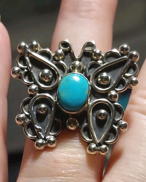 New Sterling Silver & Turquoise Butterfly Ring Size 8