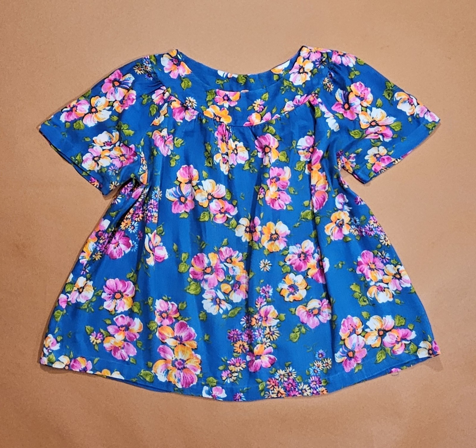 VTG 60s 70s Baby Doll Top Floral Bright Colors Psychedelic Mod Hippie Retro 