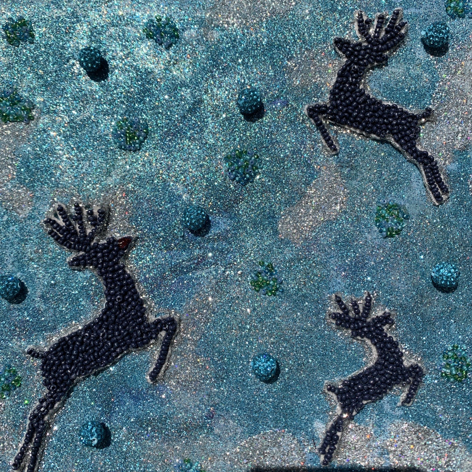 Gemstone Art Handmade Picture Beads Deer Winter Christmas Artistic Wall Painting