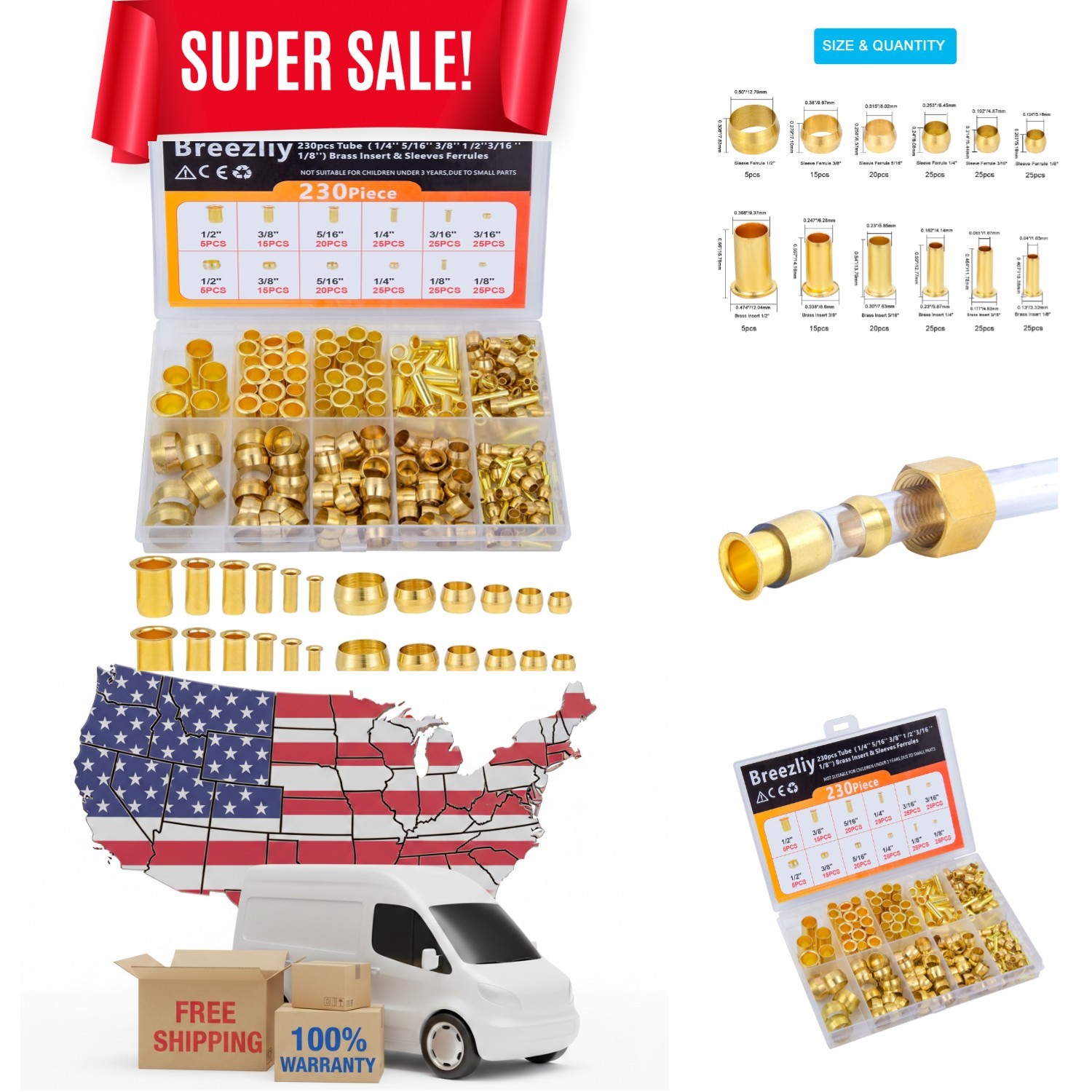 Comprehensive 6-Sizes Brass Compression Fittings Set - Easy Assembly Essentials