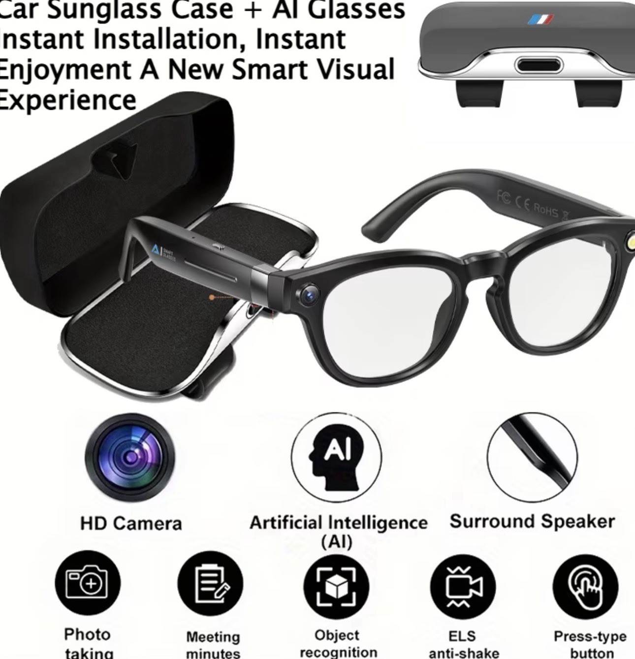AI Smart Glasses With Camera 4K Video Recording translation object recognition