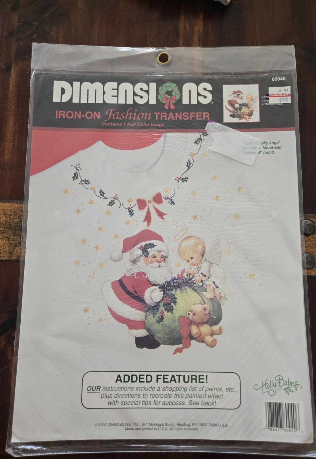 Vintage NOS Dimensions Iron-On Transfer 80040 Santa Holly Angel