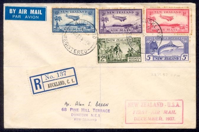 NEW ZEALAND 1938 REG AIRMAIL COMBO TO USA