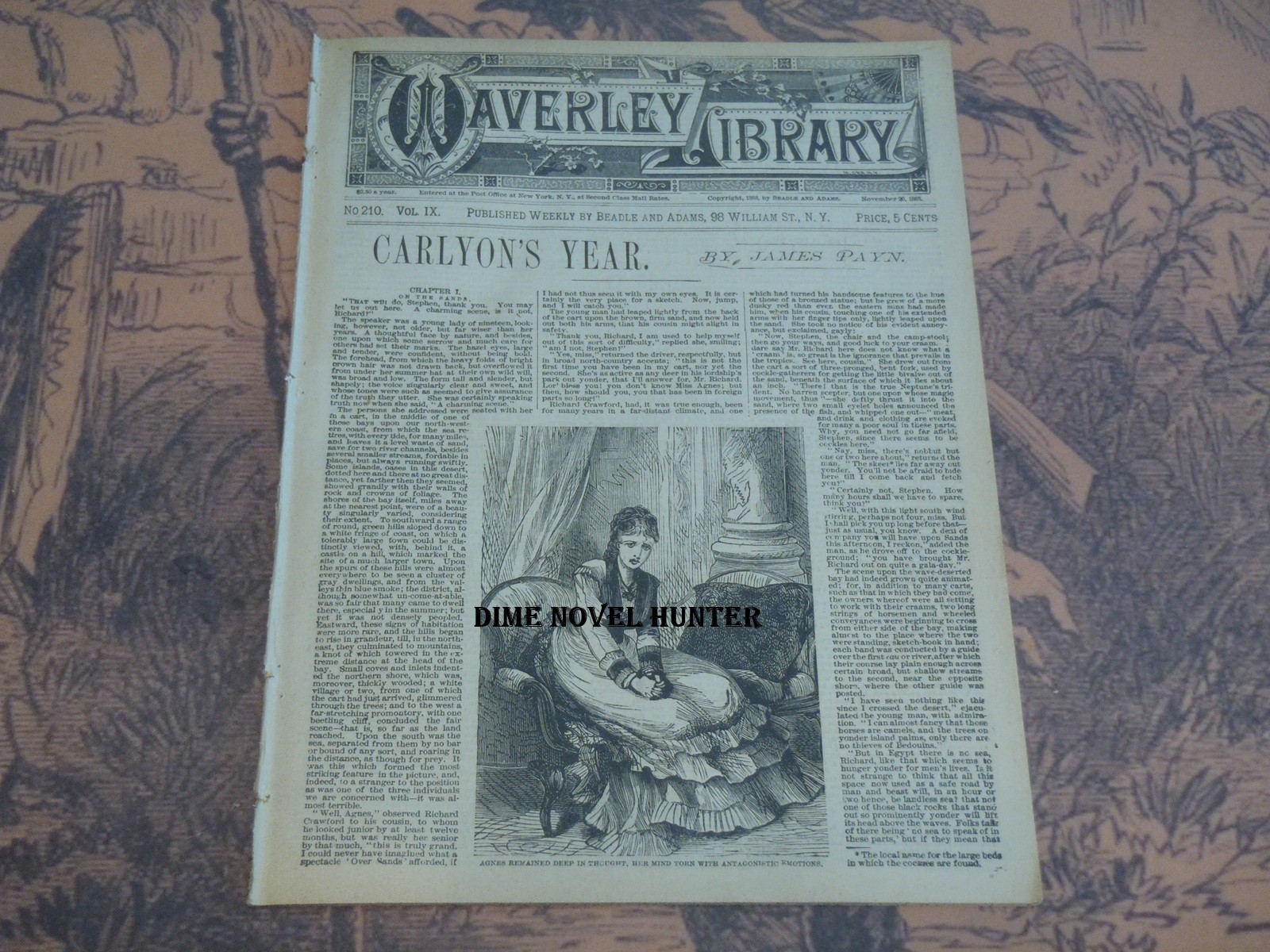 JAMES PAYN CARLYONS YEAR BEADLE ADAMS WAVERLEY LIBRARY 210 FINE DIME NOVEL
