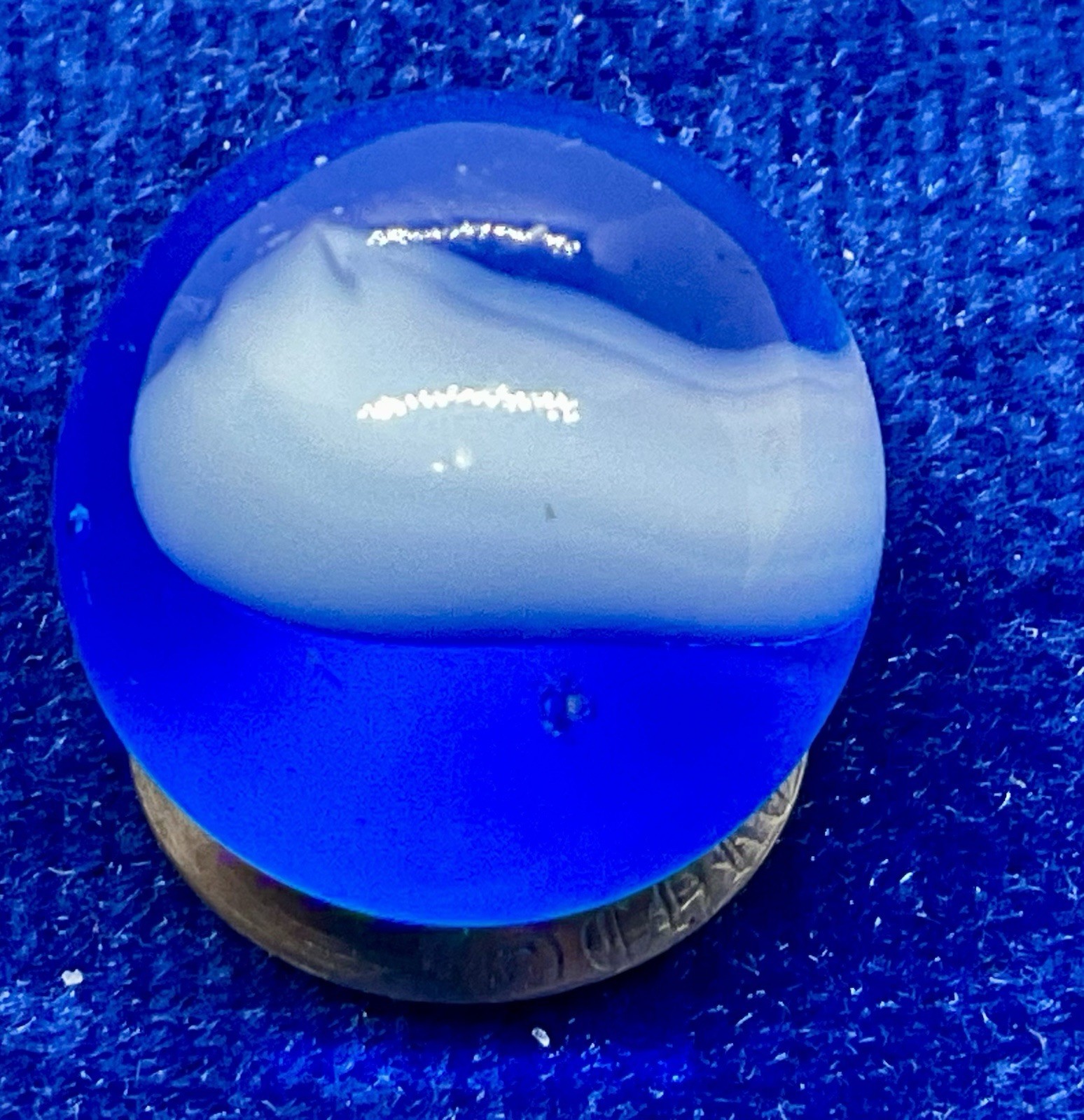 A Vintage Akro Agate Transparent Blue Glass Corkscrew Marble. .63” NM