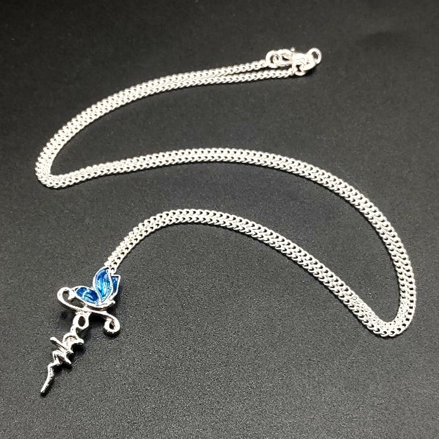 925 Silver Necklace w/ Blue Butterfly Faith Cross Pendant Anniversary Birthday