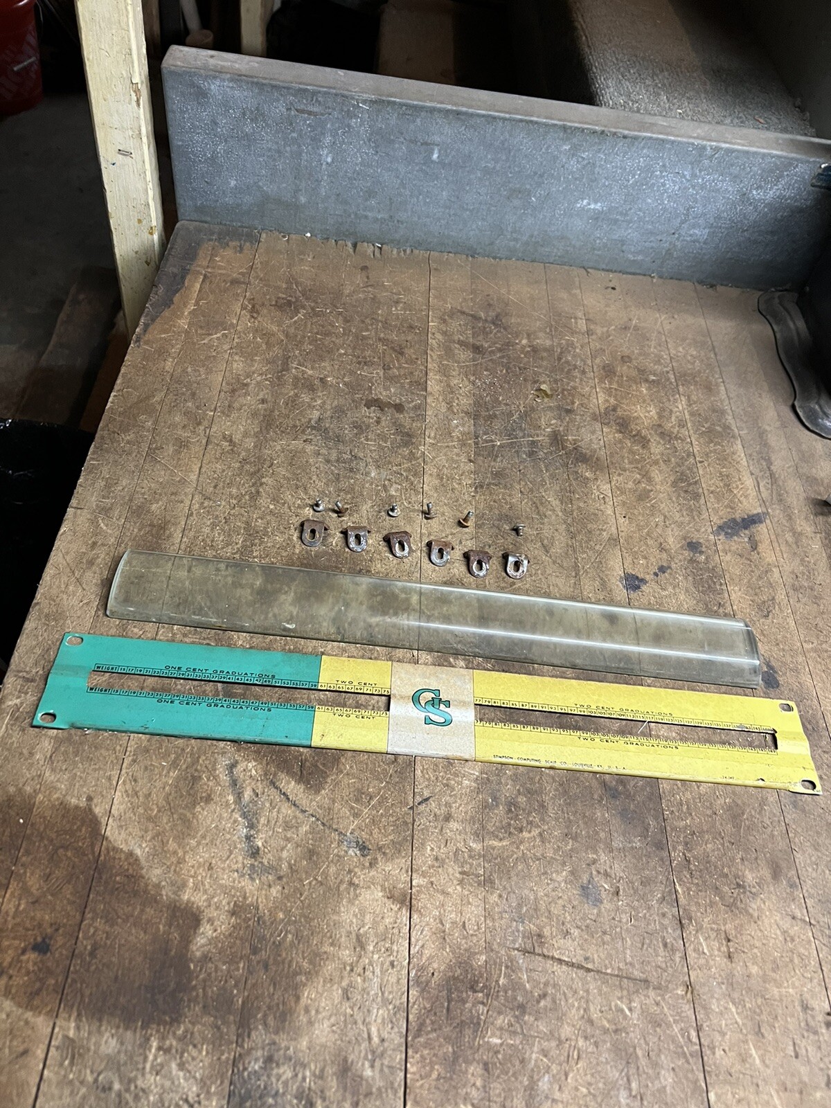 Vintage Globe Stimpson Computing Barrel Scale Magnifying Glass Sign Panel Parts